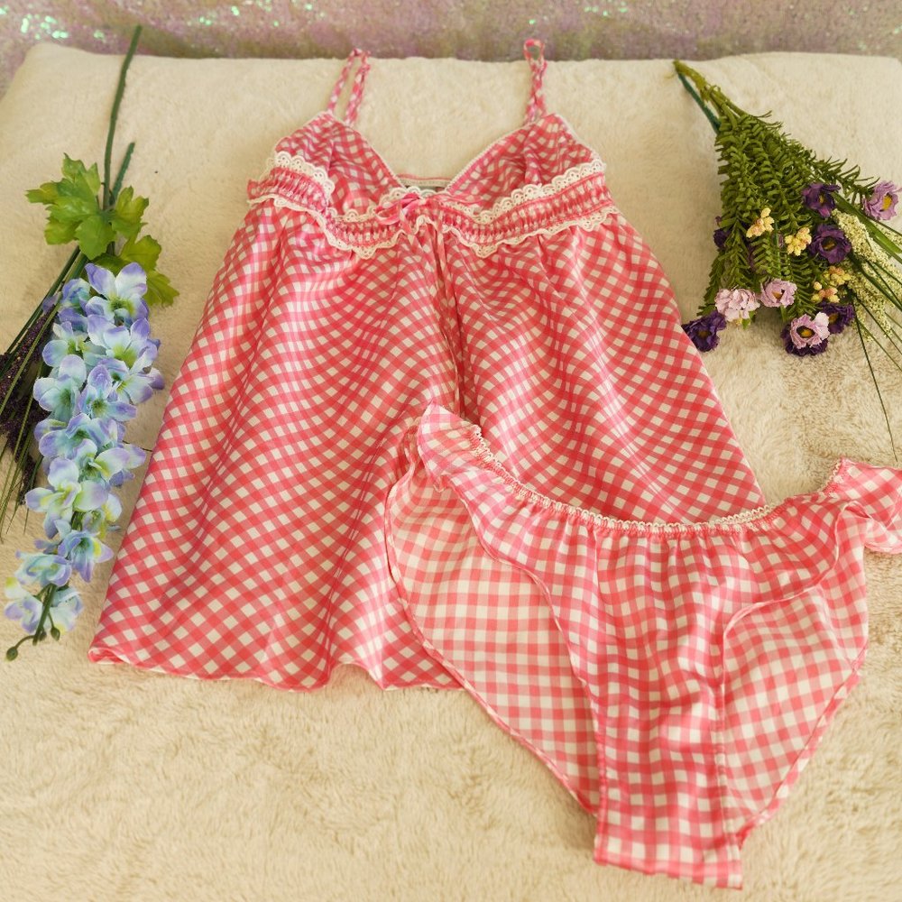 Pink Gingham Satin Babydoll from Victoria's Secret
